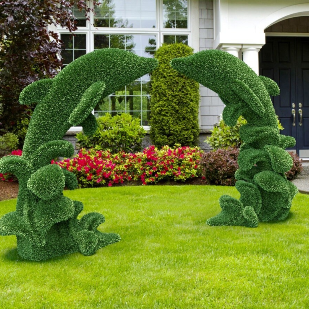 Outdoor Animal Dolphin Riding Waves Topiary